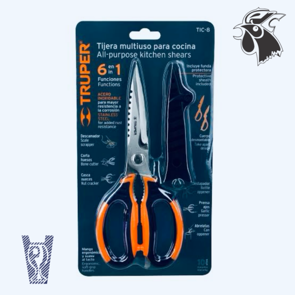 Tijeras Multiusos de Cocina Truper 8” – 6 Funciones